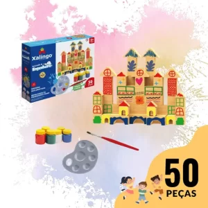 Brincando de Engenheiro - Para Colorir com 50 Peças em Madeira