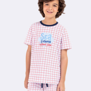 Pijama de Manga Curta Masculino Infantil - Quadriculado