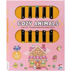 Kit Livro+Canetas com Ponta Dupla para Colorir - Cozy Animal