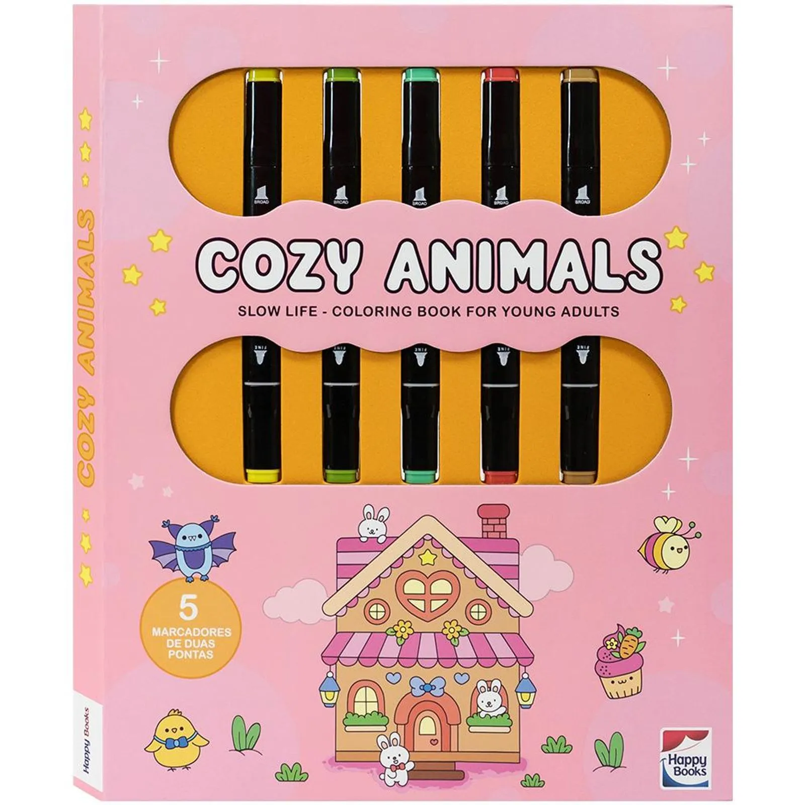 Kit Livro+Canetas com Ponta Dupla para Colorir - Cozy Animal