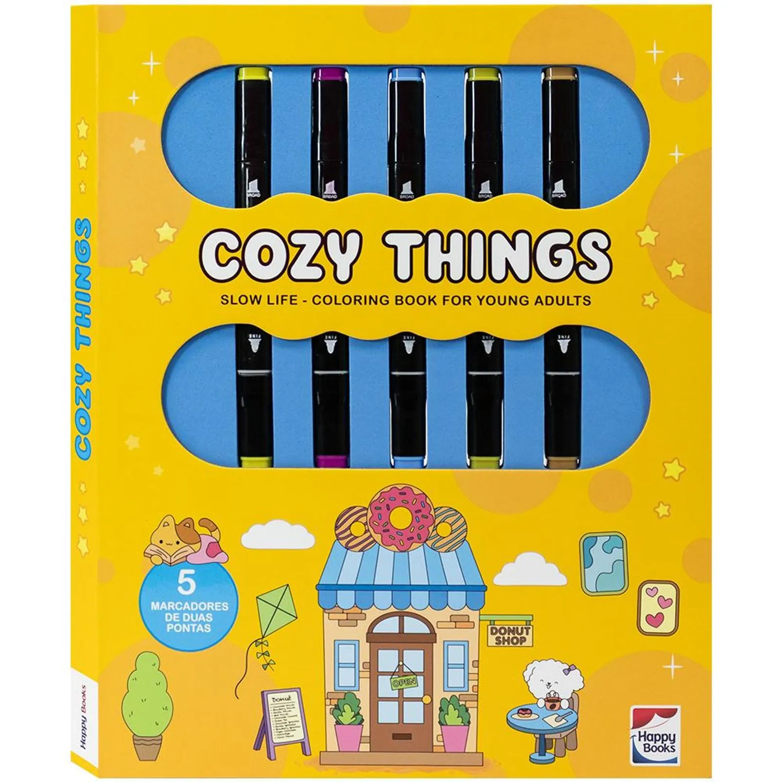 Kit Livro+Canetas com Ponta Dupla para Colorir - Cozy Things