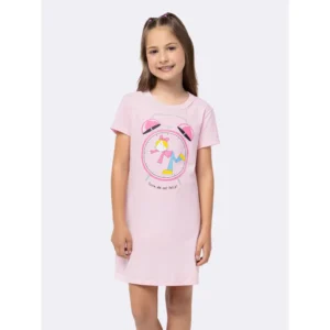 Camisola Rosa Manga Curta Infantil - Relógio