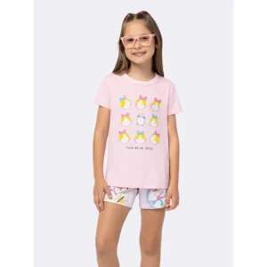 Pijama Infantil Feminino Manga Curta - Faces