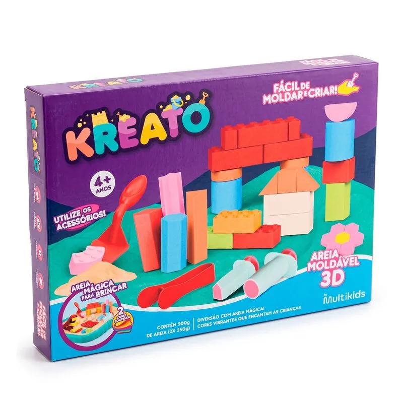 Kit de Areia Mágica Kreato - Faz de Conta com 08 Acessórios